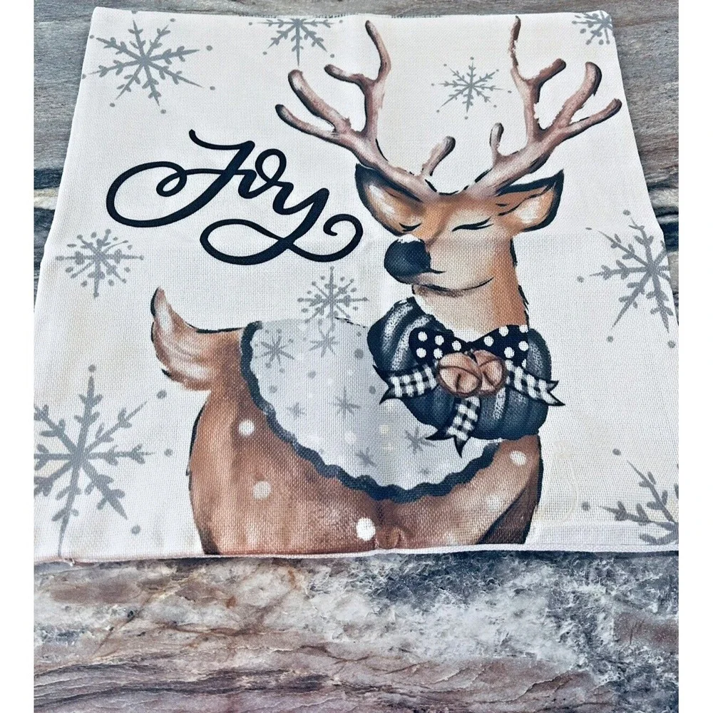 Snowman & Deer Joy & Snow Christmas Pillow Covers 17in x‎ 17in New! Lot of 2